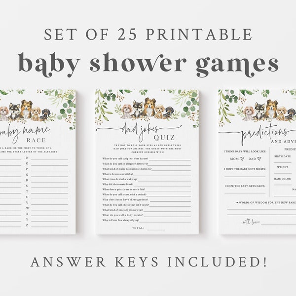 Puppy Dog Baby Shower Game Bundle - Set of 25 Printable Games & Activities - Cute Puppies Baby Shower Game Package - Puppy Themed Shower