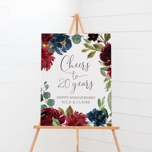 Placa de boas-vindas para festa de aniversário de inverno para impressão - Placa de brinde aos 20 anos - Decorações para festa de aniversário de casamento - Placa de 20º aniversário
