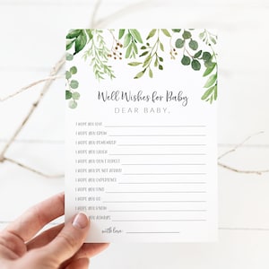 Es wünscht Baby Karte - Liebes Baby Karte Download - Greenery Baby Shower Baby wünscht Aktivität - Eukalyptus Baby Shower Aktivität zum Ausdrucken