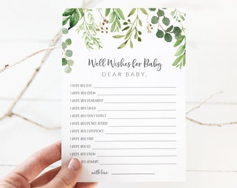 Well Wishes for Baby Card - Dear Baby Card Download - Greenery Baby Shower Baby Wishes Activity - Eucalyptus Baby Shower Activity Printable