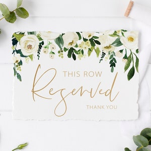 Wedding Ceremony Reserved Row Sign - Greenery and Gold Wedding Decor - Reserved Aisle Sign - Reserved Seating Sign - Reserved Printable