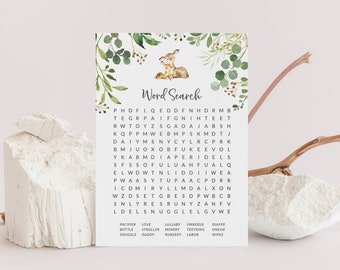 Baby Item Word Search Game - Printable Party Game - Woodland Deer Baby Shower Games - Oh Deer Themed Shower Activities - Gender Neutral Game