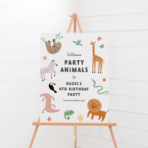 Party Animals Welcome Sign - Printable Girls Safari Birthday Party Welcome Poster - Calling All Party Animals - Safari Animals Birthday