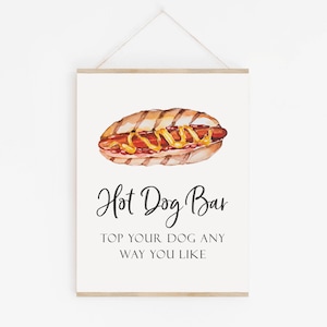 Hot Dog Bar Sign - Gourmet Hot Dog Station Printable - BBQ Party Decorations - Barbecue Party Decor - Hot Dog Party Sign - BBQ Birthday Sign