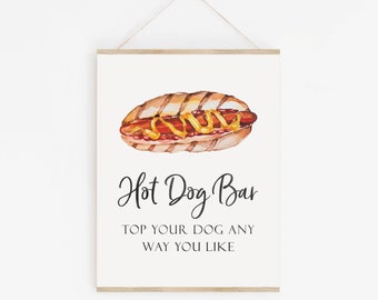 Hot Dog Bar Sign - Gourmet Hot Dog Station Printable - BBQ Party Decorations - Barbecue Party Decor - Hot Dog Party Sign - BBQ Birthday Sign