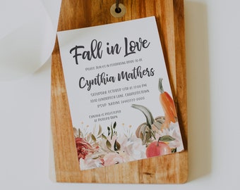 Fall in Love-uitnodiging - herfst digitale uitnodiging vrijgezellenfeest - pompoen vrijgezellenfeest uitnodiging - herfstdouche afdrukbare uitnodiging