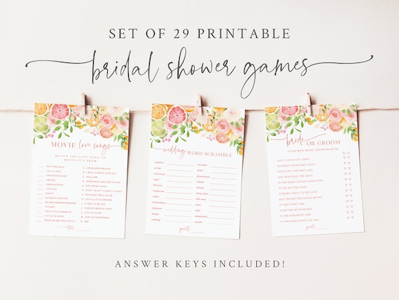 Citrus Bridal Shower Game Bundle - Set of 29 Printable Games - Main Squeeze Bridal Shower Games - Aperol Spritz Bridal Shower Game Package
