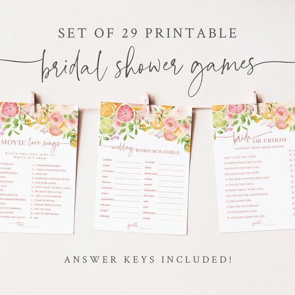 Citrus Bridal Shower Game Bundle - Set of 29 Printable Games - Main Squeeze Bridal Shower Games - Aperol Spritz Bridal Shower Game Package