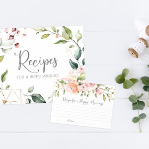 Ricetta per un matrimonio felice - Attività stampabile per la festa della sposa - Schede di consigli per la festa della sposa - Cartello di consigli e desideri - Decorazione geometrica
