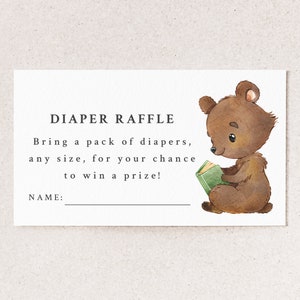 Cartes de tombola de couches pour baby shower ours - billets de tombola de couches imprimables - carte de couches de baby shower sur le thème du livre - un nouveau chapitre va bientôt commencer