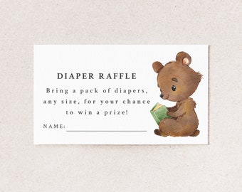 Bear Baby Shower Diaper Raffle Cards - Printable Diaper Raffle Tickets - Book Themed Baby Shower Diaper Card - A New Chapter Will Soon Begin