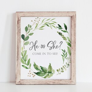 He or She Come in to See Sign - Gender Reveal Party Decorations - Printable Gender Reveal Sign - Boy or Girl Sign - Green Gender Reveal