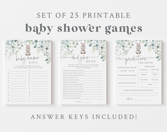 Bunny Baby Shower Game Bundle - Set of 25 Printable Games & Activities - Spring Bunny Rabbit Baby Shower Games - Gender Neutral Greenery