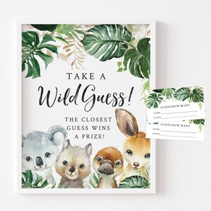 Jeu de devinettes pour baby shower animaux australiens - Signe et cartes imprimables - Jeu de devinettes pour baby shower koala - Jeu de devinettes Candy