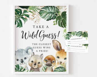 Australian Animals Baby Shower Guessing Game - Printable Sign and Guess Cards - Koala Baby Shower Guess How Many Game - Candy Guess Game