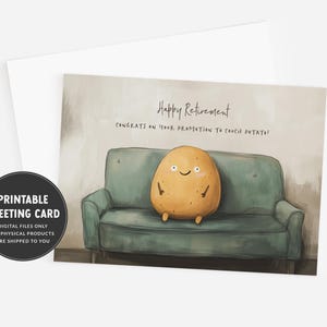 Carte de retraite drôle | Carte de voeux imprimable pour une retraite heureuse | de pomme de terre sur le canapé | Cadeau de retraite humoristique | Carte de retraite pour papa