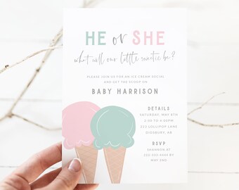Pastell Eiscreme Gender Reveal Party Einladungen - Was ist die Schaufel Party einladen - Er oder Sie Gender Reveal Digitale Einladung - Eiscreme