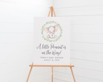 Elephant Welcome Sign for Baby Shower - A Little Peanut is on the Way - Gender Neutral Elephant Baby Shower Decorations - Welcome Printable