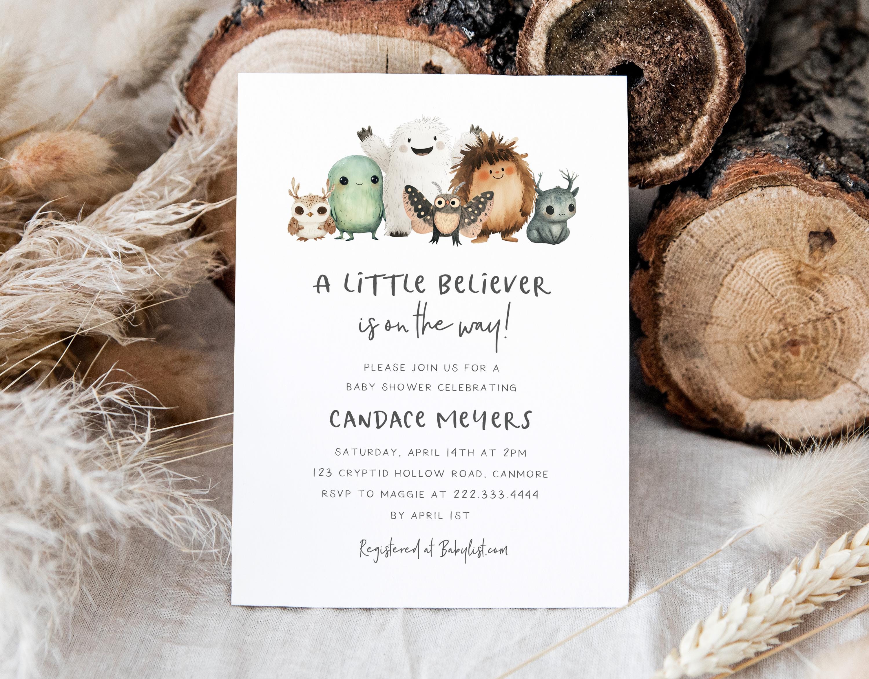 Cryptid Baby Shower Invitation | Little Believer Baby Shower | Printable Invite | Mythical Creature Baby Shower | Little Legend Baby Shower