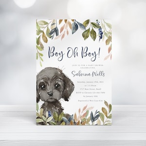 Puppy Baby Shower Invitation - Boys Printable Baby Shower Invite - Dog Themed Party Invitation - Puppy Dog Tails - Puppy Invitation