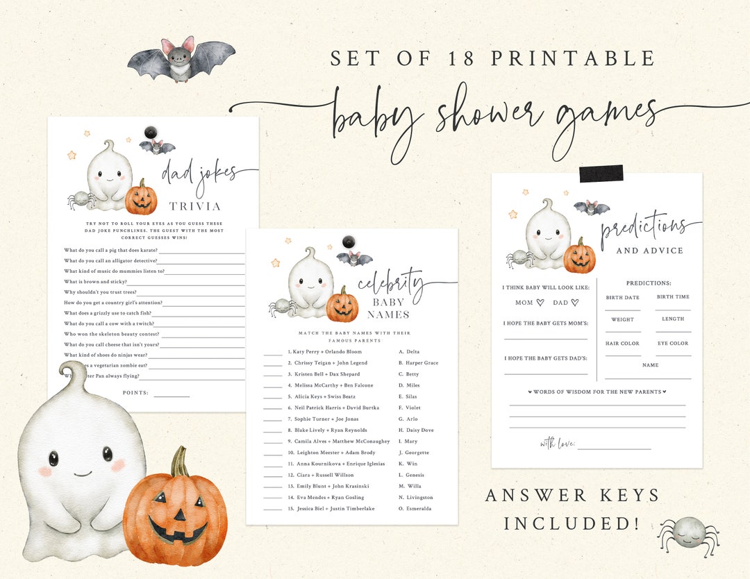 Halloween Baby Shower Game Bundle - Set of 18 Printable Baby Shower ...