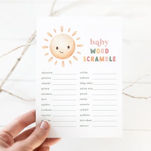 Sun Themed Baby Shower Word Scramble - Printable 5x7 Game - Baby Word Scramble - Little Sunshine Baby Shower - Boho Sun Baby Shower Games