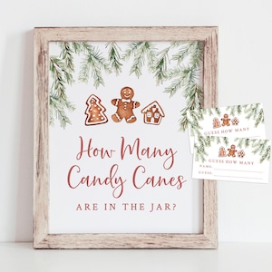 Jeu de devinettes combien de cannes de bonbon et cartes - Jeu de devinettes pour baby shower de Noël - Jeu de devinettes de bonbons en pain d'épice d'hiver