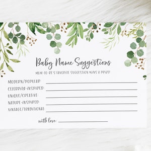 Namensvorschläge für Babys - Gender Neutral Baby Shower Spiel Printable - Namensvorschlagskarten - Eukalyptus Baby Shower Spiel Download