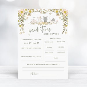 Baby shower chaton - Prédictions et conseils pour bébé - Cartes imprimables 5 x 7 - Activité baby shower sur le thème des chats - Jeu de devinettes sur la date d'accouchement