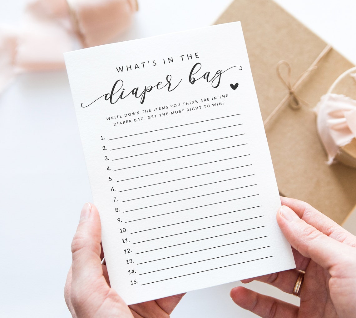 What's in the Diaper Bag Game Card Diaper Baby Guessing Etsy