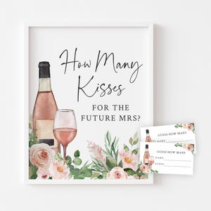 How viele Küsse Spiel Schild und Karten | Rose Wein Brautparty | Vino Vor dem Gelübde | Hochzeitsparty Schätzspiel | Guess How Handmade Spiel Zeichen