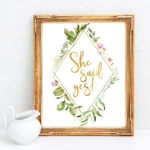 She Said Yes Sign - She Said Yes Party Decor - Brunch and Bubbly Signs - Tropical Bridal Shower Decor - Bridal Brunch Shower Printable Sign