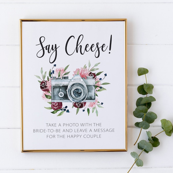Bridal Shower Camera Guest Book Sign - Photo Guest Book - Take a Picture With the Bride-To-Be - Say Cheese Guestbook Sign - Camera Sign