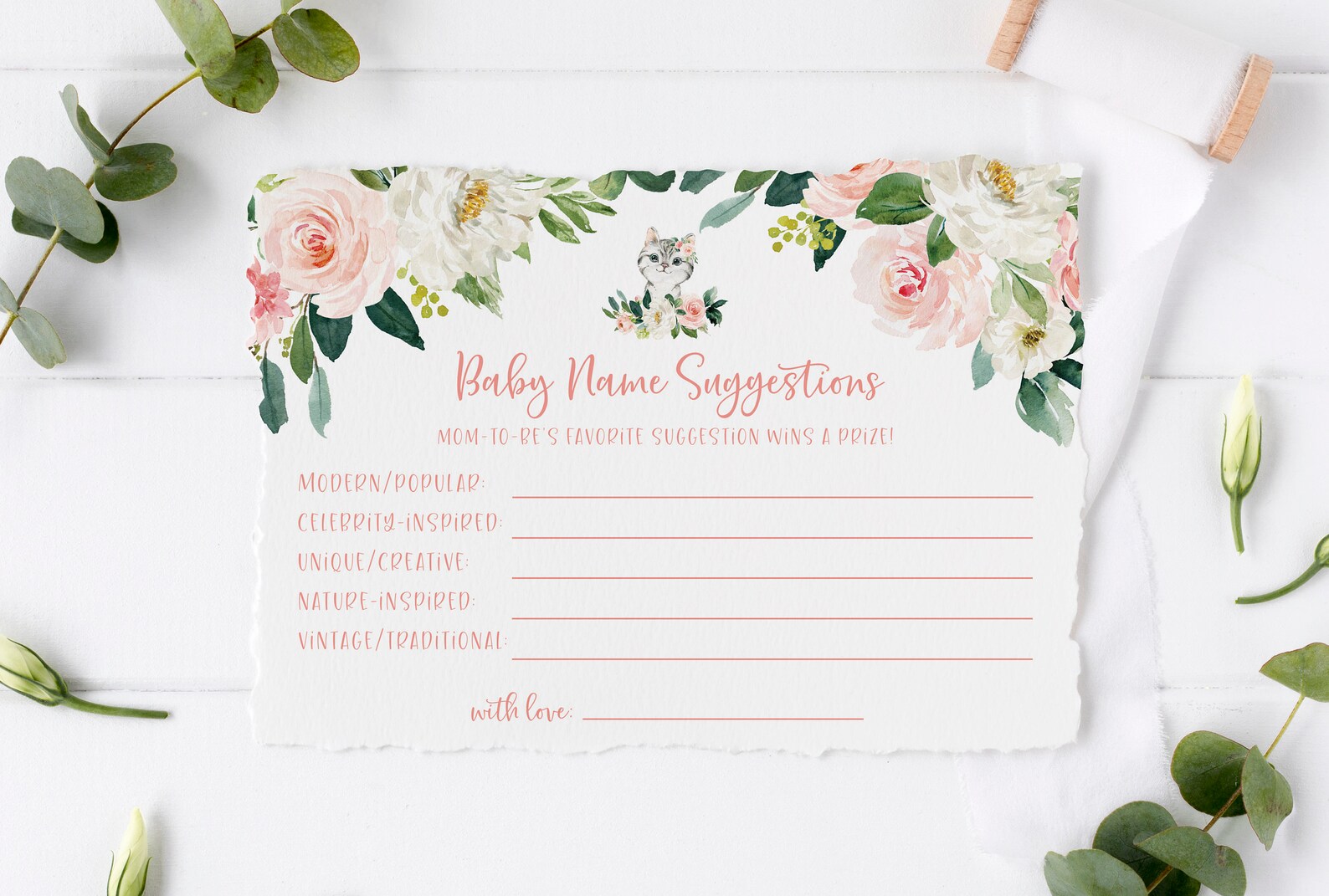 Cat Themed Baby Shower Activity Bundle Girl Baby Shower Game Etsy