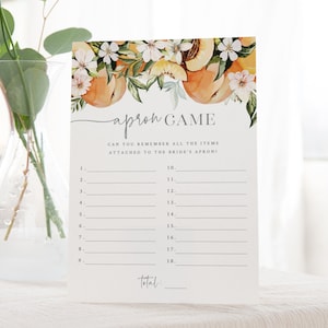 Peach Bridal Shower Apron Game - Apron Memory Game Card - Printable Kitchen Bridal Shower Game - Peach Themed Bridal Brunch - Kitchen Theme