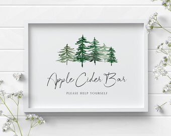 Apple Cider Bar Sign - Winter Cider Bar Signage - Winter Woodland Baby Shower Decorations - Forest Baby Shower - Winter Party Signs
