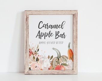 Fall in Love Bridal Shower Decorations - Caramel Apple Bar Sign - Apple-y Ever After Bridal Shower - Autumn Wedding Food Bar Printable Sign