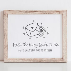 Help de drukke aanstaande bruid, maak van jezelf het bord voor de geadresseerde - adresseer een envelopbord - afdrukbaar vrijgezellenfeest - douchedecoraties
