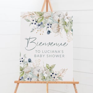French Market Baby Shower Welcome Sign - Blue, White and Gold Baby Shower Welcome Poster - Parisian Baby Shower Decor - French Garden Decor