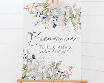French Market Baby Shower Welcome Sign - Blue, White and Gold Baby Shower Welcome Poster - Parisian Baby Shower Decor - French Garden Decor