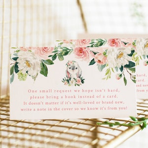 Cartes à insérer pour baby shower lapin - Cartes à insérer pour demande de livre Lapin à imprimer - insertions d'invitation pour baby shower lapin de printemps fille