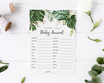 Baby Animal Names Game - Gender Neutral Beach Baby Shower Games - Who's My Baby Game Printable - Tropical Baby Shower Activity Download