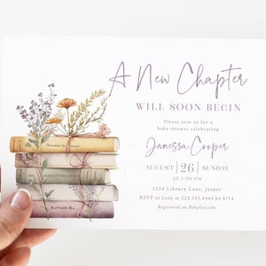 Book Themed Baby Shower Invite - Printable 5x7 Invitation - A New Chapter Will Soon Begin - Purple Girls Storybook Baby Shower Invitation