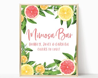 Mimosa Bar Sign - Citrus Party Decor - Lemon Bridal Shower Decorations - Lemonade Theme Party - Mimosas Printable - Bridal Shower Drinks