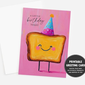 A Little Birthday Toast | Printable Pun Birthday Card | Cute Happy Birthday Card | Birthday Brunch Card | Breakfast in Bed Greeting Card