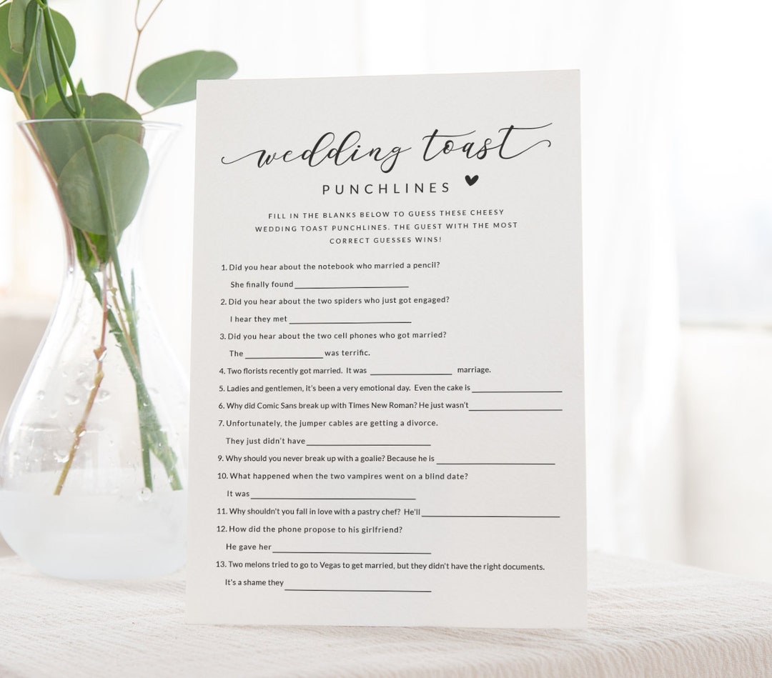 Bridal Shower Guessing Game Printable Wedding Jokes Quiz Game Modern ...