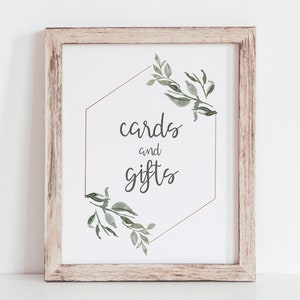 Cards and Gifts Sign - Minimalist Botanical Wedding Sign - Gift Table Printable Sign - Cards Sign - Rose Gold and Greenery Wedding Decor