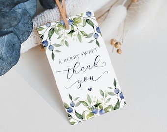 Etiquetas de regalo para baby shower con diseño de arándanos: etiquetas de agradecimiento imprimibles de 2" x 3,5" - A Berry Sweet Baby - Etiquetas de regalo con mermelada - Etiquetas de regalo para fiesta con diseño de arándanos