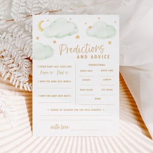 Tarjetas de predicciones y consejos para baby shower: tarjetas imprimibles de predicciones para bebés de 5 x 7: baby shower Twinkle Twinkle Little Star de género neutro