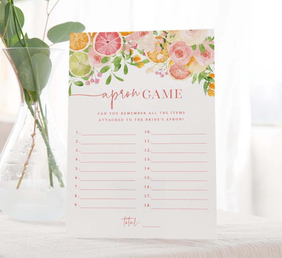 Bridal Shower Apron Game - Printable Citrus Guessing Game - Kitchen ...